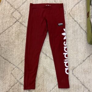 Adidas women Burgundy Leggings with White Logo